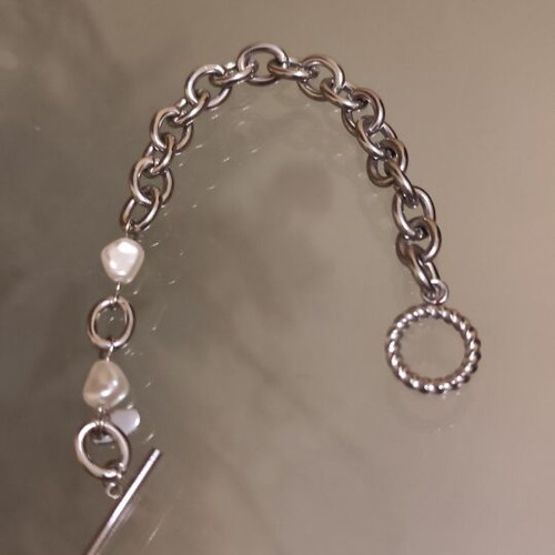 Chain bracelet silver stainless steel with two pearls like new