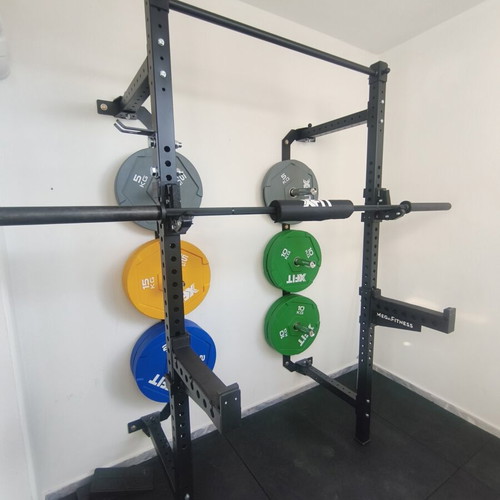 Power Rack wall-mounted foldable, new with safety spotters and j-cups