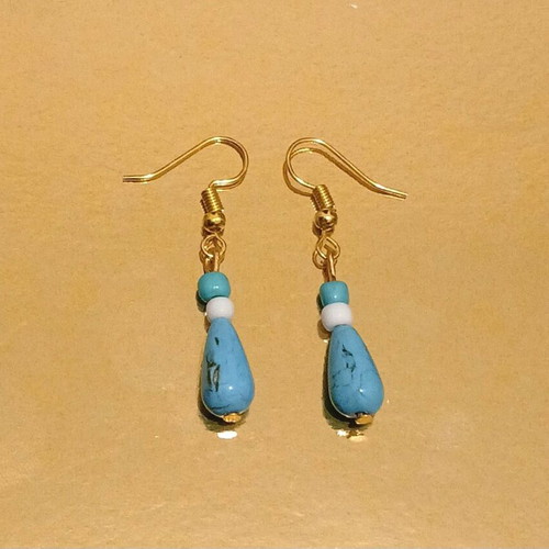 Handmade earrings with turquoise haolite drop and glass beads made to order
