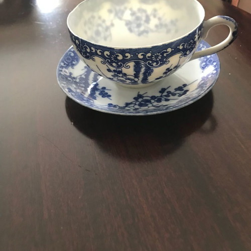 Chinese tea cups used, set of 2, fine white-blue porcelain
