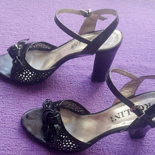 Rollini classic sandals used size 39 black with thick heel