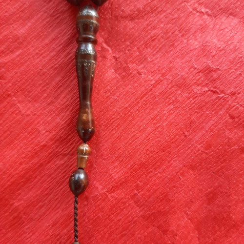 Handmade Turkish Worry Beads used, wood kuk with silver carvings