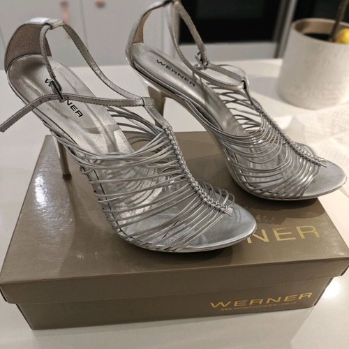 Werner silver evening sandals like new, size 40