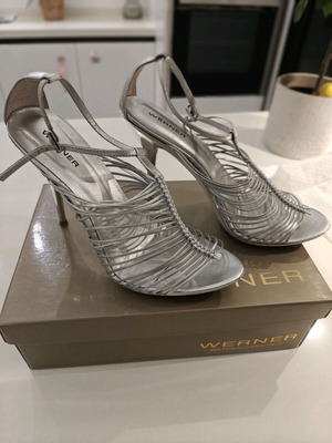 Werner silver evening sandals like new, size 40