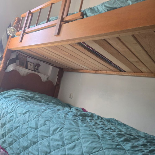 Wooden bunk bed with mattresses used, semi-double 90×220