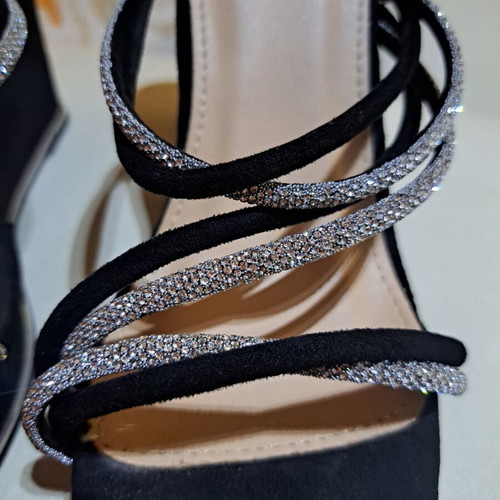 Platform sandals with black and silver laces with strass, new