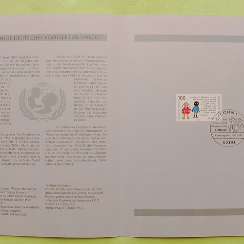 German stamps 1993 first day cover Bonn, mint block of four