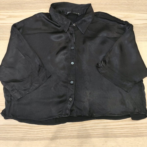 ZARA Black Satin Cropped Shirt XS Wide Fit Like New