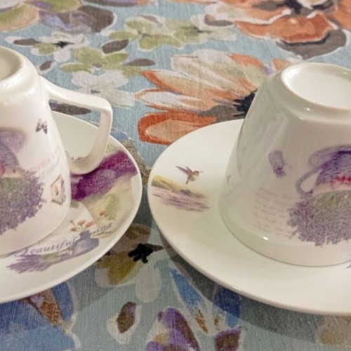 Coffee cups set, porcelain, 2 pieces, floral design