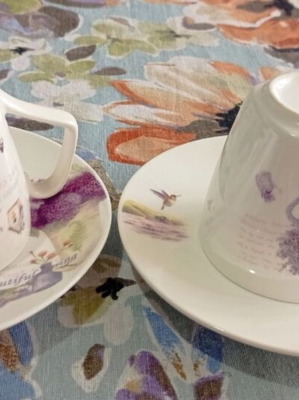 Coffee cups set, porcelain, 2 pieces, floral design
