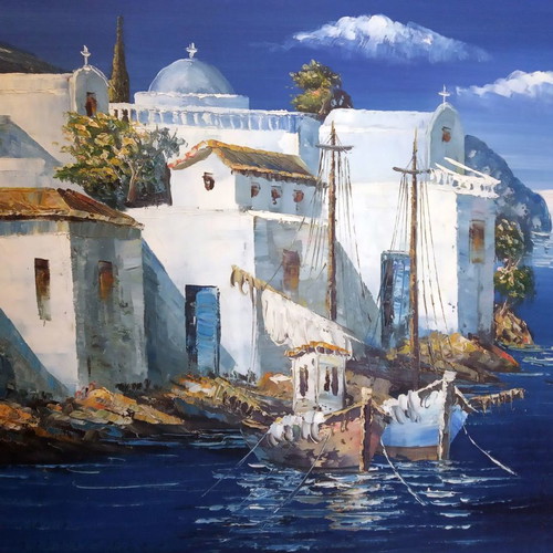 Oil painting Kykladitiko Topio III like new, G. Nomikos