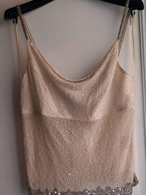 Derhy silk embroidered women's top with beads, impressive back, size L, like new
