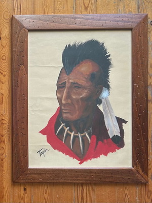Frame with Indian used, wooden with old Taylor painting