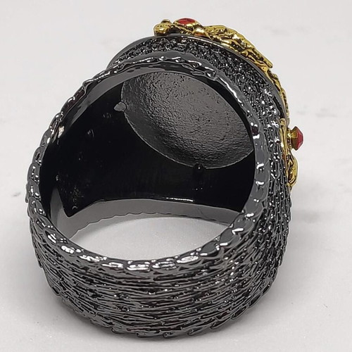 Blood Dragon's Eye Gothic men's ring, bronze with red stone and dragon relief