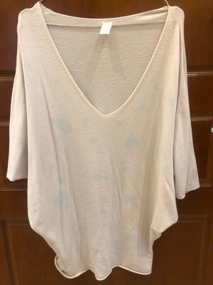 Women's blouse used pink-ciel with wide V-neck size L