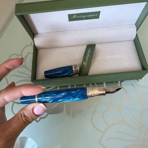 Montegrappa fountain pen, pearlescent blue, boxed