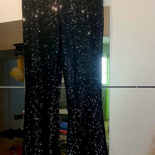 Sequin flare pants black, new, size XL