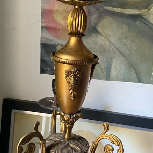 Vintage Italian chandelier used brass lighting fixture with gold color