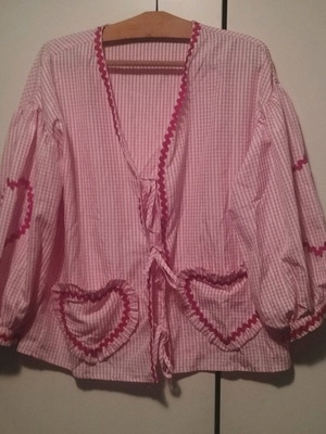 Πουκαμίσα γυναικεία καρό ροζ-κόκκινη με καρδιές τσέπες σαν καινούργιο