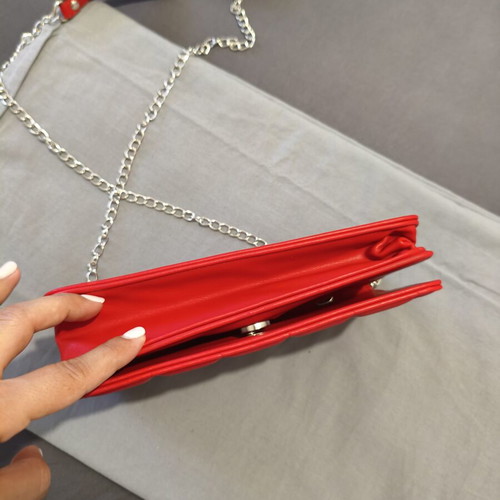 Red Quilted Shoulder Bag with Chain, New