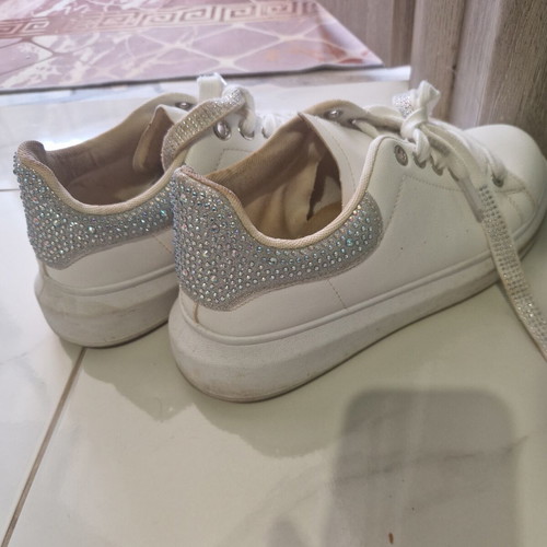 Women's sneakers with rhinestones, size 41, white