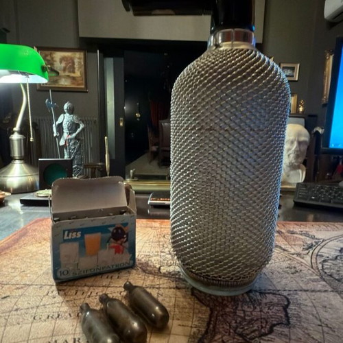 Vintage LISS Soda Syphon with Metal Mesh and 8 CO₂ Capsules used