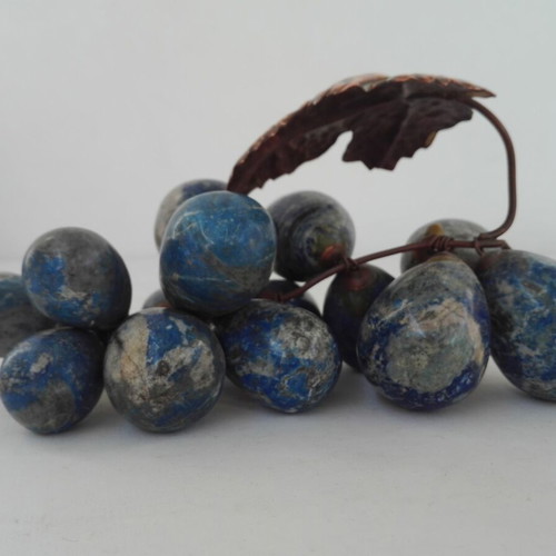 Vintage Lapis Lazuli grape decoration with copper leaves, 1970s, like new