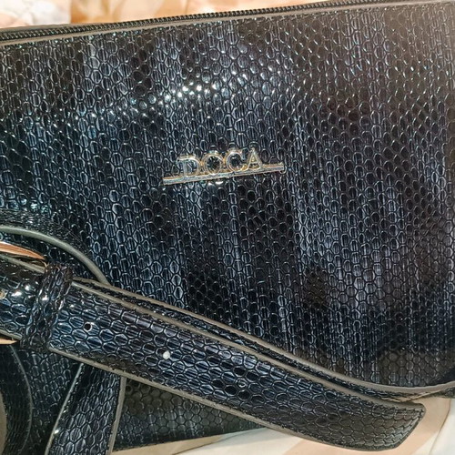 Doca shoulder bag new, black glossy with snake pattern