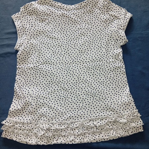 Mayoral short-sleeve children's blouse white with dark polka dots and ruffles size 7y/122cm like new