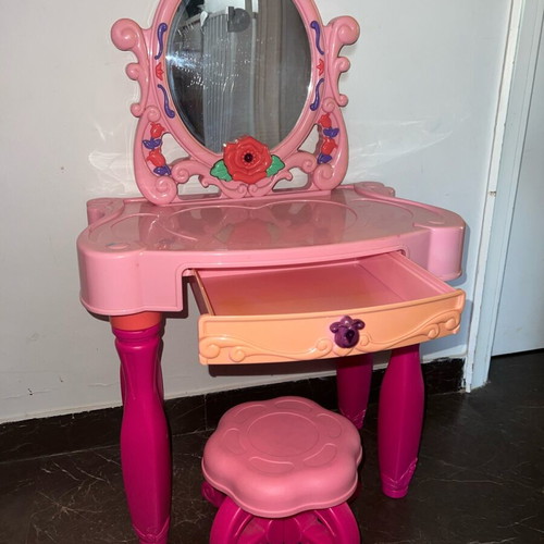 Vanity with Light and Sound Mirror and Used Supermarket Cart