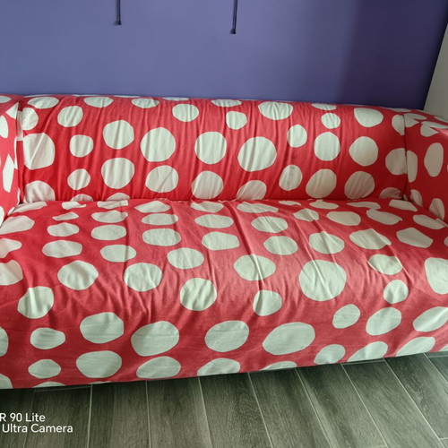 IKEA Klippan sofa like new with Storvreta red and white cover