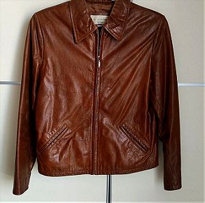 100% Leather Γυναικείο δερμάτινο jacket μέγεθος 40 καφέ