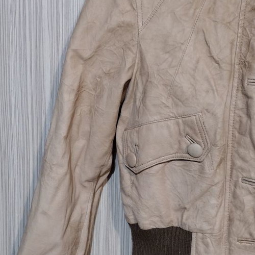 Lynne leather jacket used, beige bomber with fur hood