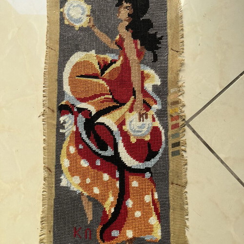 Handmade textile painting used, framed, 0.50x0.19 m