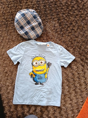 H&M Minion T-shirt and checked summer cap like new, 1.5-4 years