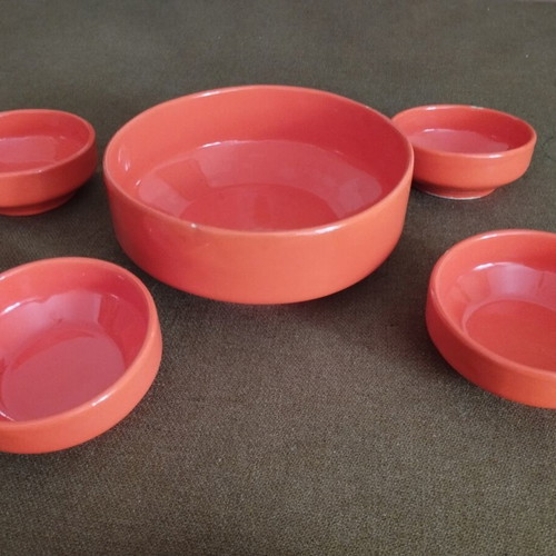 Vintage ceramic serving set 5 pieces coral retro 70s used