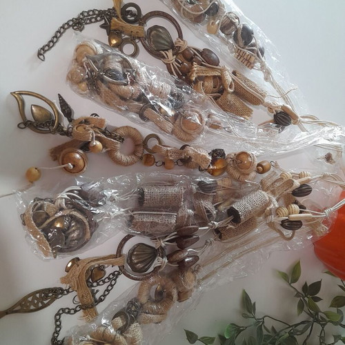 Handmade boho/ethnic hanging necklaces new, pack of 8, beige and brown