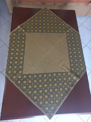 Handmade and fully lined tablecloth, unused, embroidered with gold thread