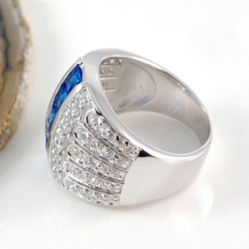 Blue Topaz and Zirgon Ring in Fashion 925 Silver Size 54 New