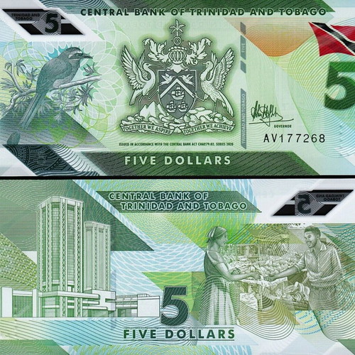Trinidad and Tobago 5 Dollars 2020 polymer banknote new