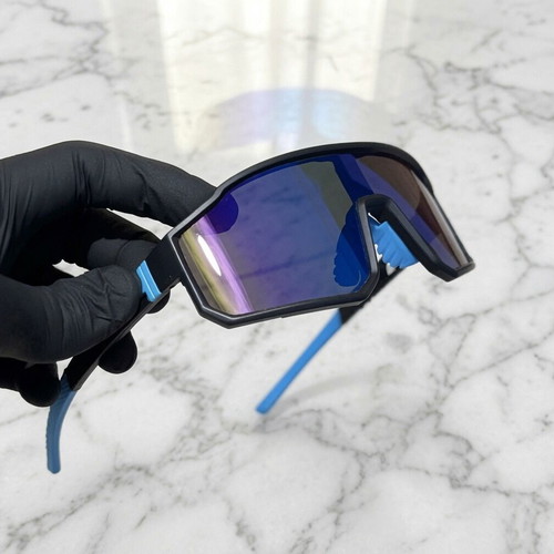 Sport Shield sunglasses like new, black-cyan blue mirror lenses