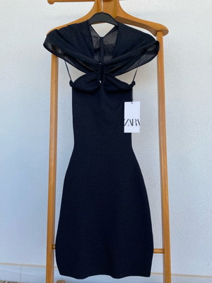 Zara knit mini black dress new