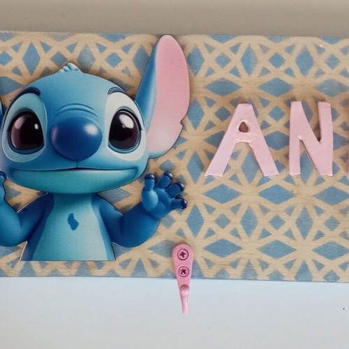Children's wall hanger with Stitch theme in natural wood new