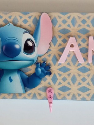 Children's wall hanger with Stitch theme in natural wood new