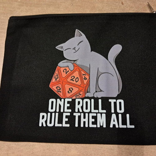 Dice bag with cat and d20 design