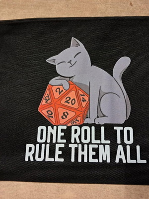 Dice bag with cat and d20 design