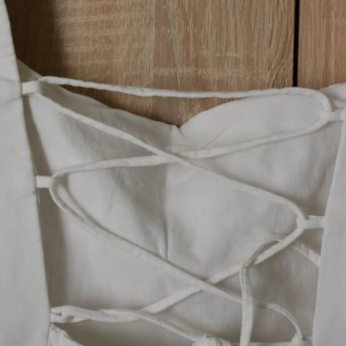 Zara white mini dress with open back and corset laces, used, size XL