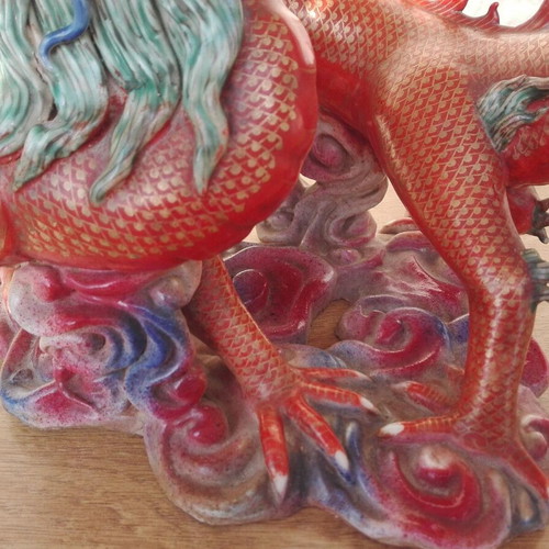 Red Dragon Ceramic Figurine vintage 60s/70s used