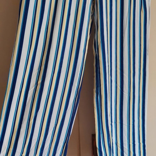 Cotton pants loose straight line size M, like new, blue and yellow