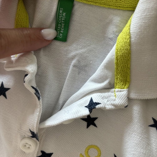 Benetton Polo Shirt for Girl 18 Months Like New White with Navy Stars